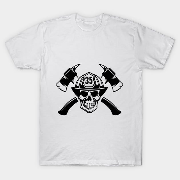 Fire Fighter Skull T-Shirt by Dazling Things